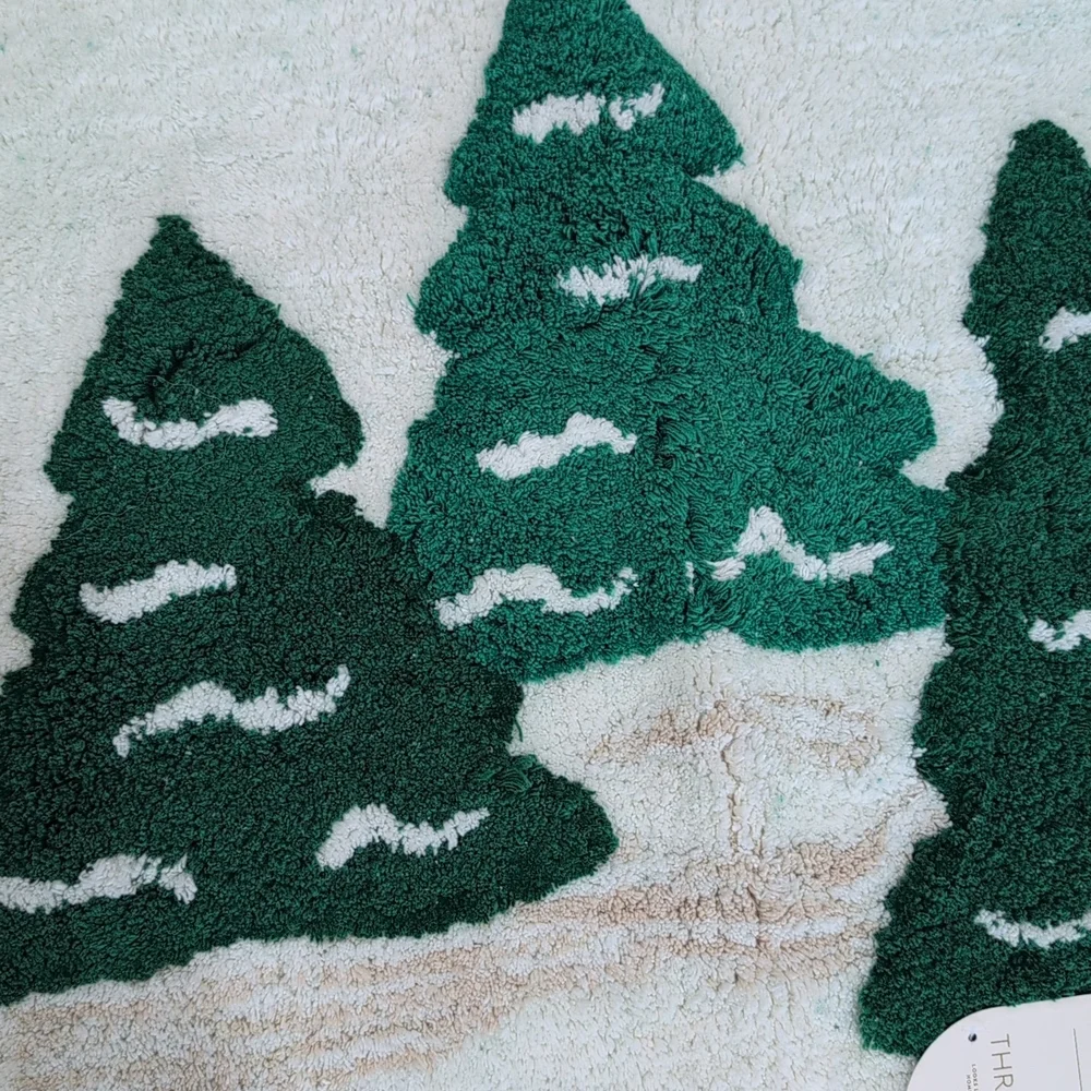 Green and White Tree Pattern Rug